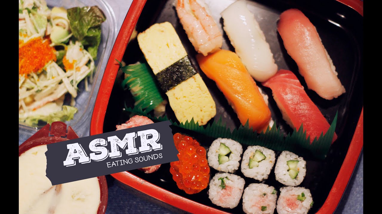 [ASMR]SUSHI Eating Sounds/일본 배달음식! 초밥(스시)・계란찜(차왕무시)・아보카도 샐러드 이팅사운드/먹방/Unboxing