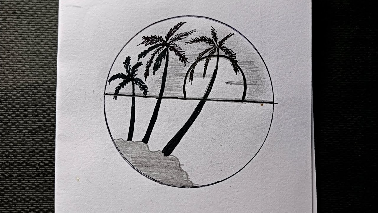 How to Draw a perfect circle (Using only a pencil)||easy circle scenery drawing||sunset drawing idea