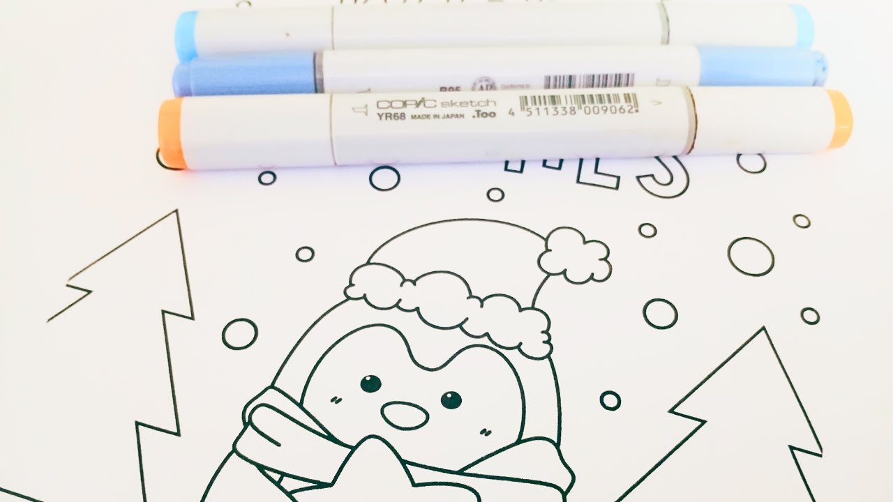 cute snowy penguin coloring / colormas day 16