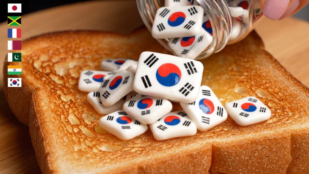 Ultra Macro ASMR👀✨ | Mini Flags Spread On Toast Creating Flags Satisfying😌 AI ASMR 🤍| A2M Thoughts✔️