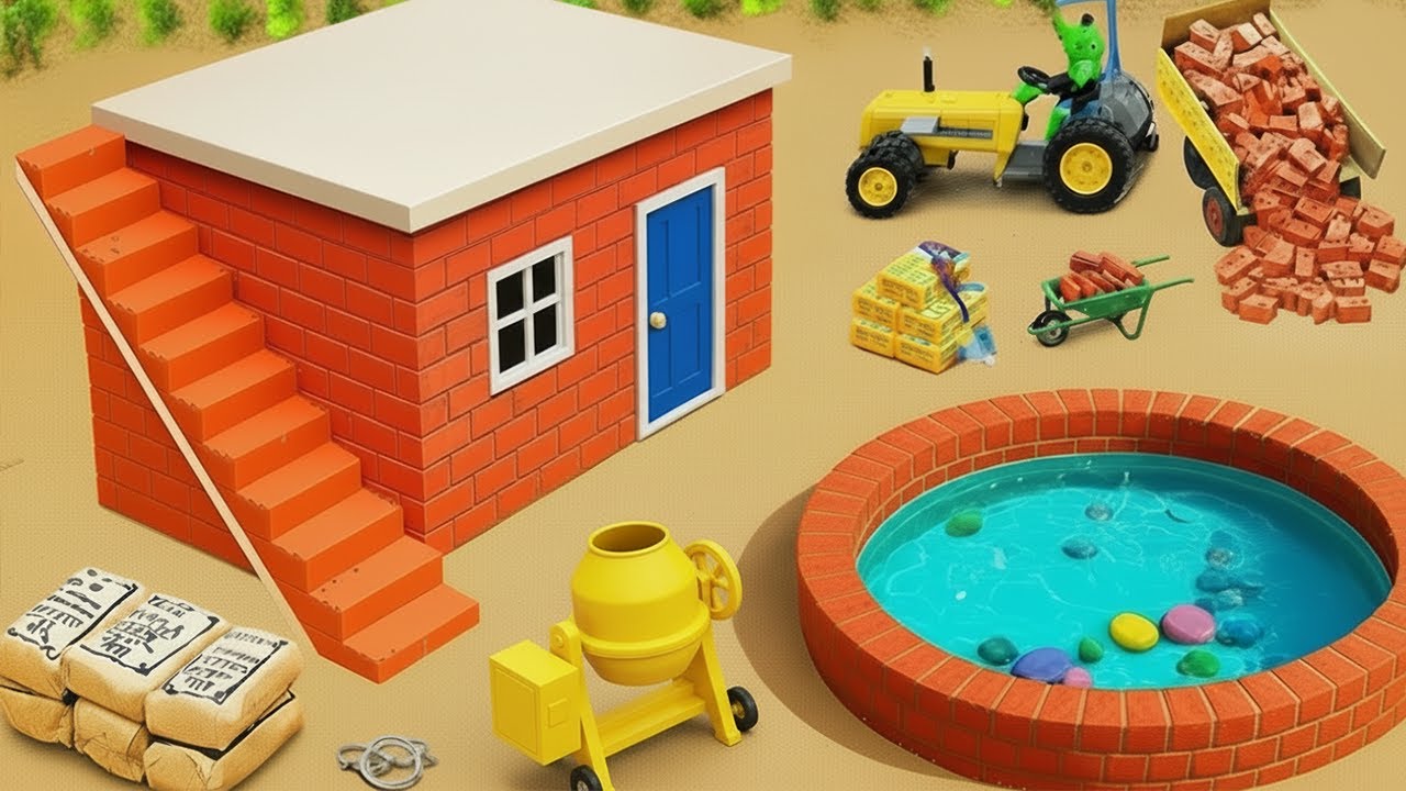 Amazing DIY Mini Tractor Build Pond with Bricks and Cement | DIY Science Projects