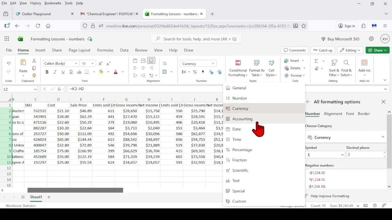 Microsoft 365 Excel Tutorials: Unit 1, Lesson 3 - formatting numbers
