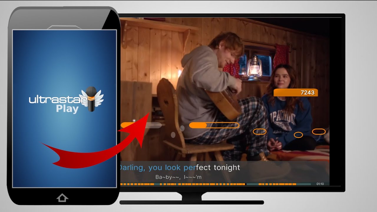 UltraStar Play running on smartphone connected to TV - open source singing game