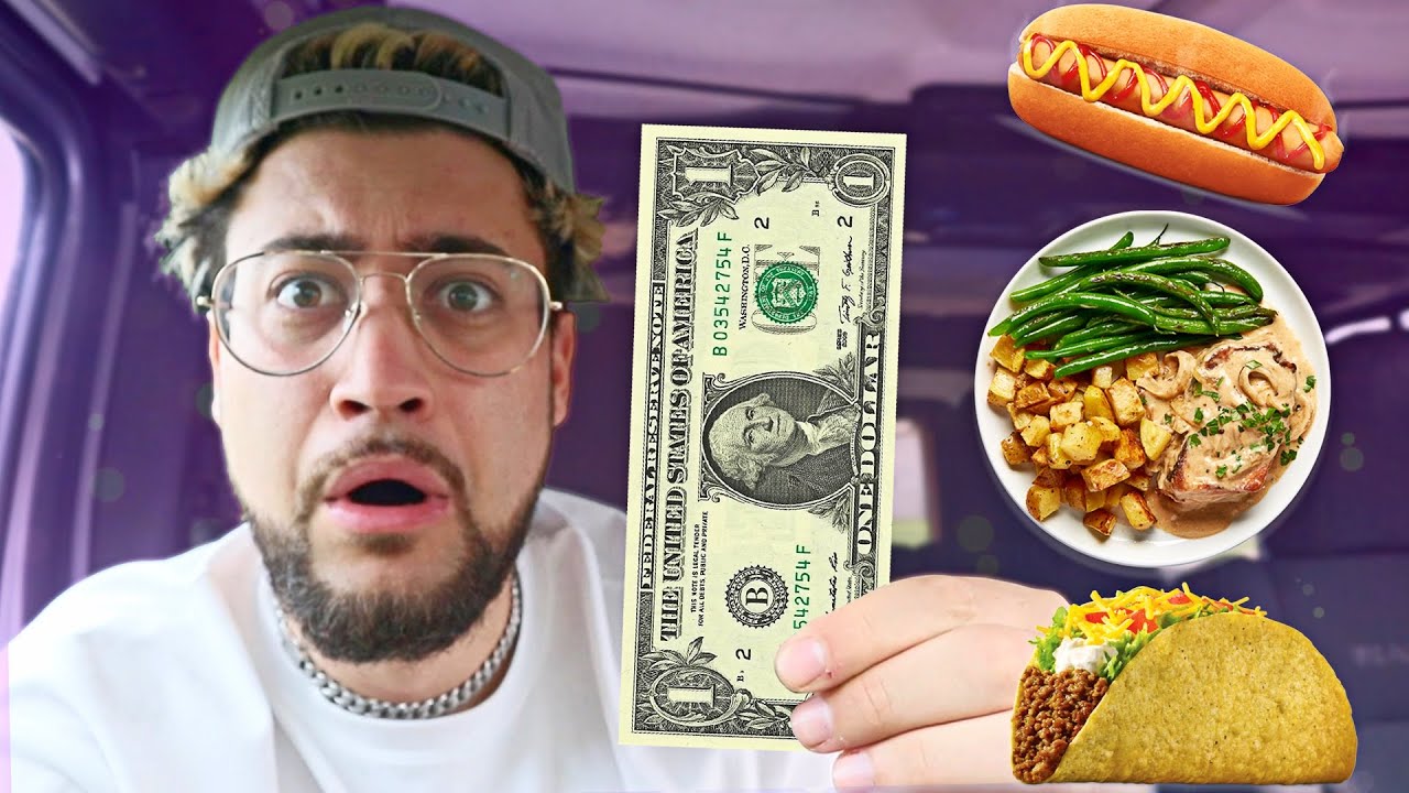 I Only Spent $1 DOLLAR on FOOD for 24 hours!! (Food Challenge)