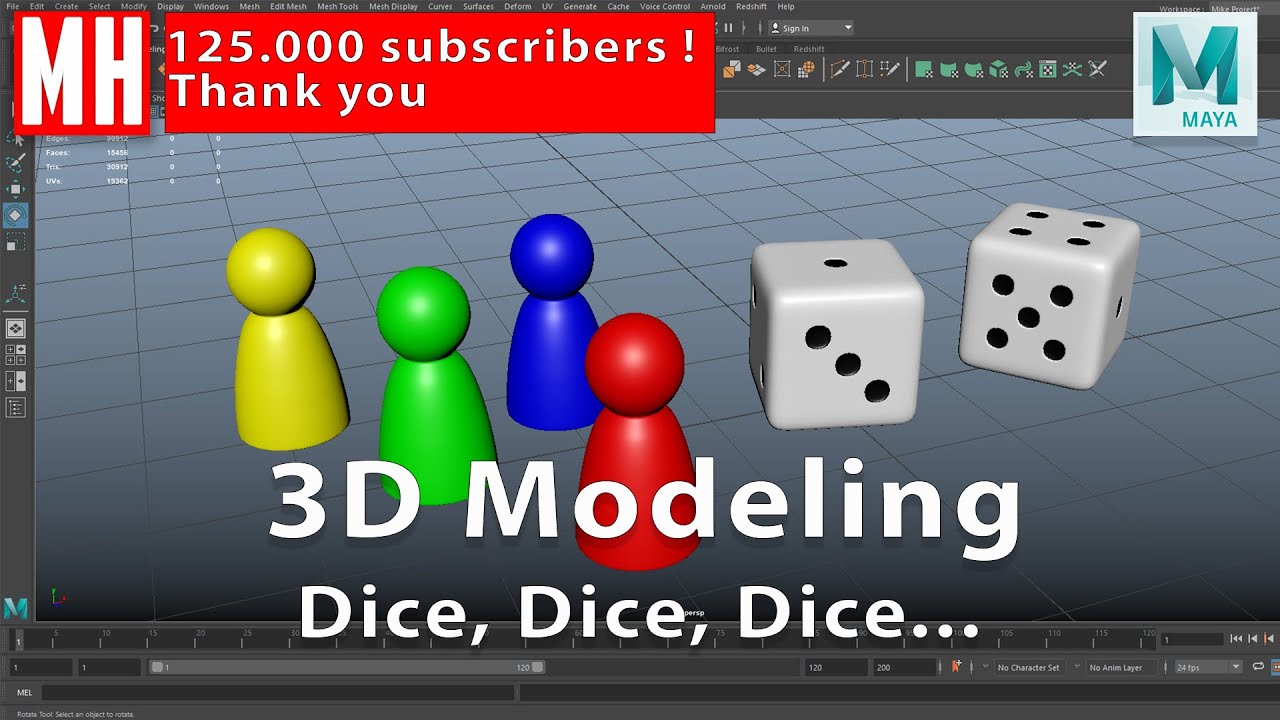 3D-моделирование набора игральных костей и колышков в Autodesk Maya 2020 для настольной игры
