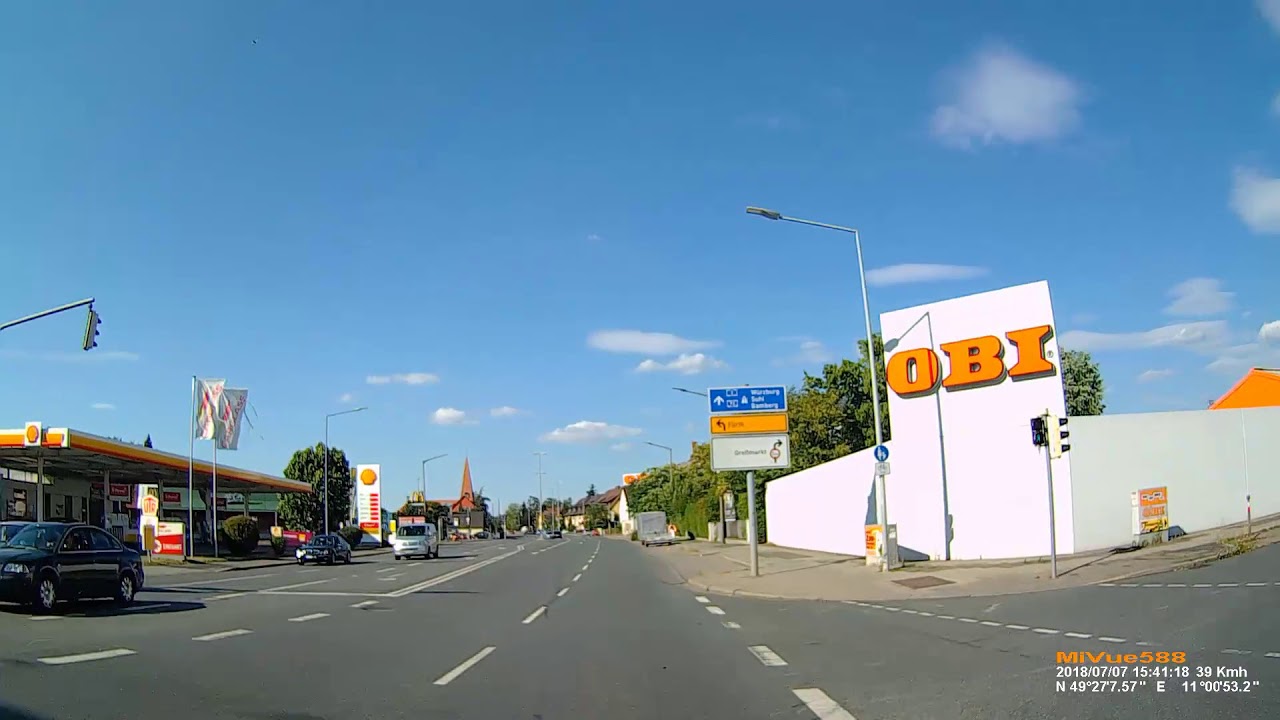 D: Nürnberg. Fahrt von Südwesttangente, Virnsberger Str, Sigmundstraße bis Fürther Str.. Juli 2018