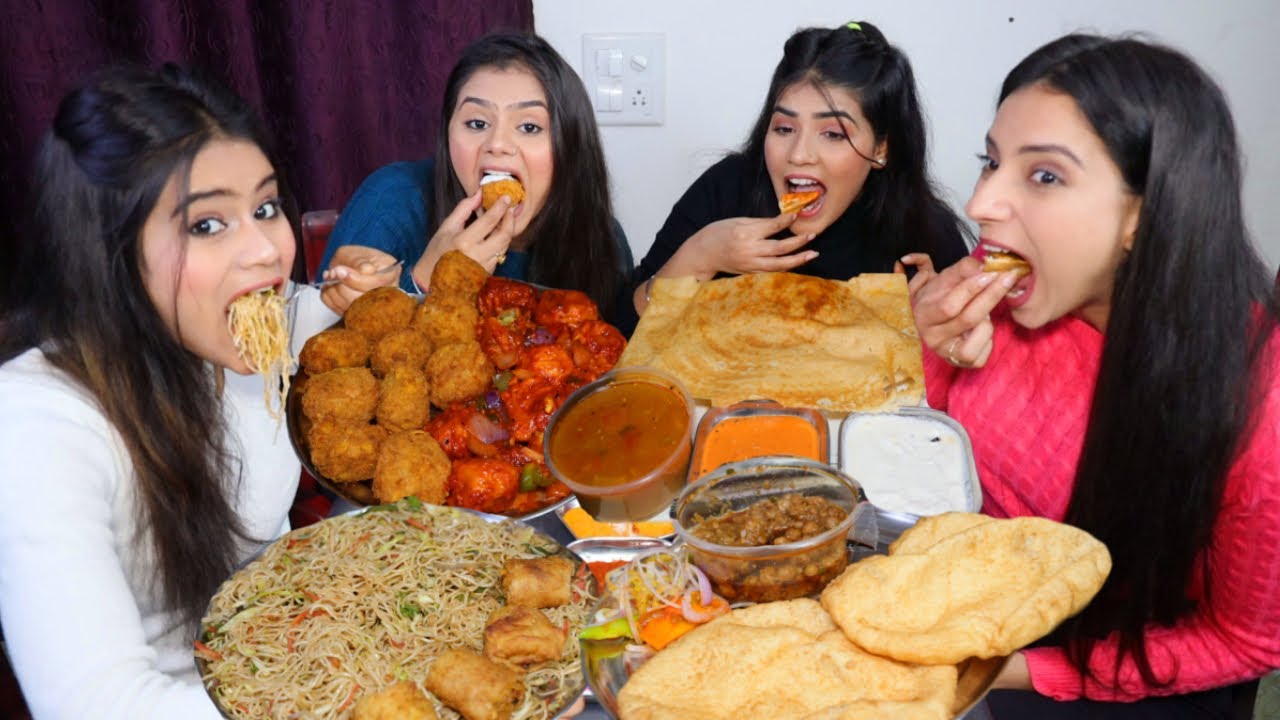 Chole Bhature, Kurkure Momos, Chilli Momos, Spring Roll, Noodles and Dosa 5 Minutes Eating Challenge