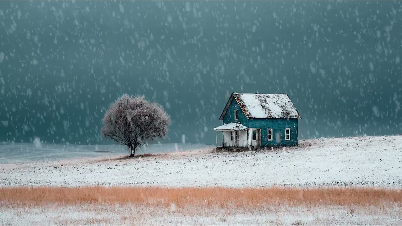 Dark winter landscape covered in fresh untouched snow under night sky | Calm ambience for focus