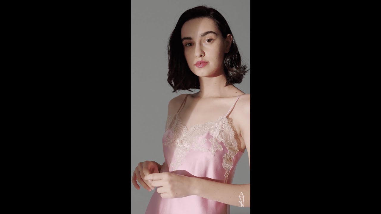 Lace Trim Silk Slip Dress in Pink