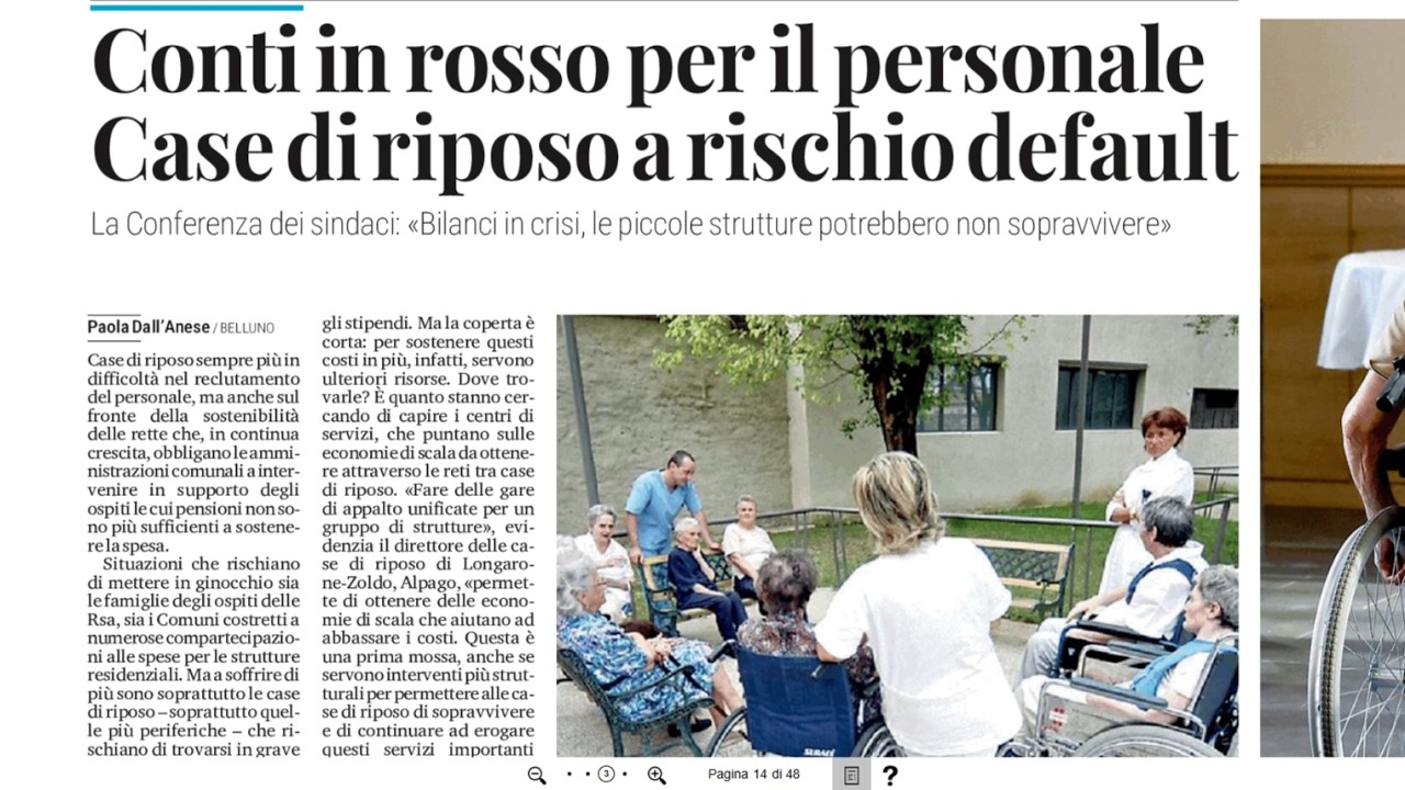 Bellunese. Case di Riposo a rischio chiusura
