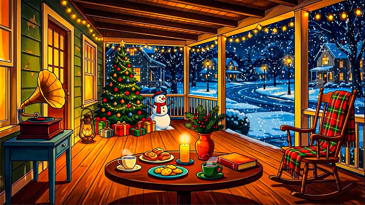 Golden Age Jazz Playing in Another Room ❄️  Cold, Snowy Christmas Night & Snowfall for Good Mood