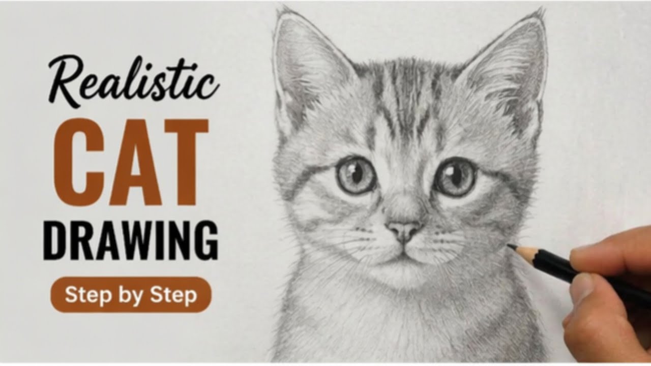 Realistic Cat Drawing Step by Step | Easy Pencil Sketch