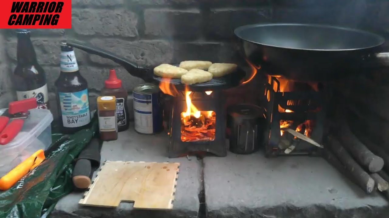 TWIG STOVE FRY UP WITH HASH BROWNS CAMPING HIKING BACKPACKING BUSHCRAFT COOKING BARBECUE FRIED FOOD