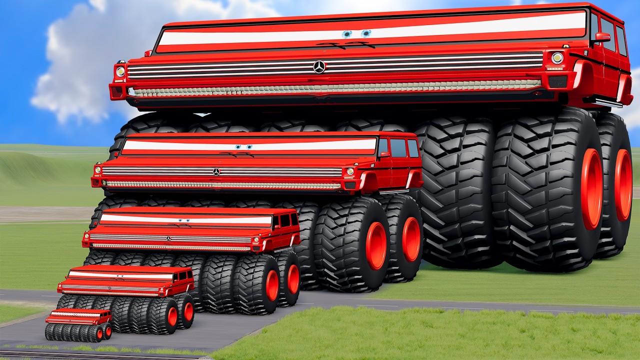 Big & Small Wide Red Vizor Monster Truck vs Trains Thomas | BeamNG.Drive