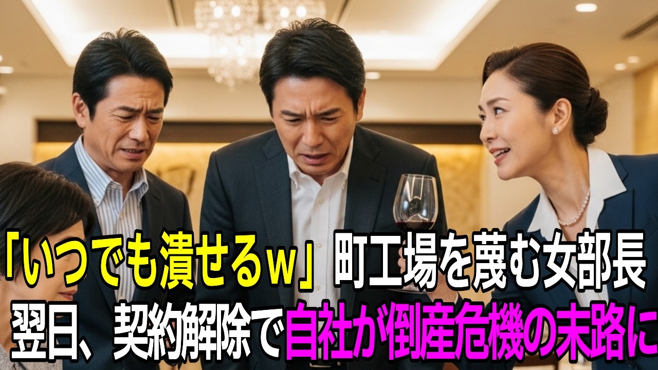 【スカッと】「いつでも潰せるのよ」と見下した女部長、町工場を切った翌日、会社が倒産危機の末路に…【朗読】【シニア】