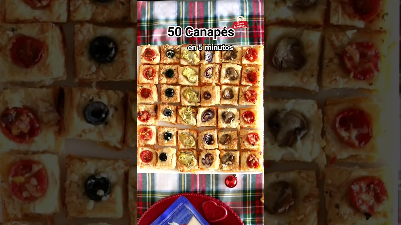 50 CANAP&Eacute;S de hojaldre en 5 min (tomate cherry, alcachofa, aceituna negra, cebolla roja y champi&ntilde;on)