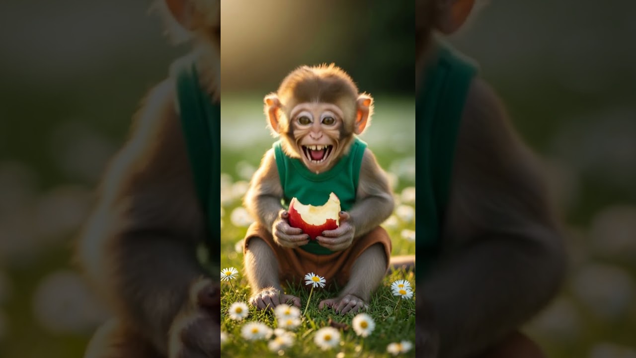 Super Cute Baby Monkey Eating Apple 🍎 | Heart Watch This Adorable Moment 