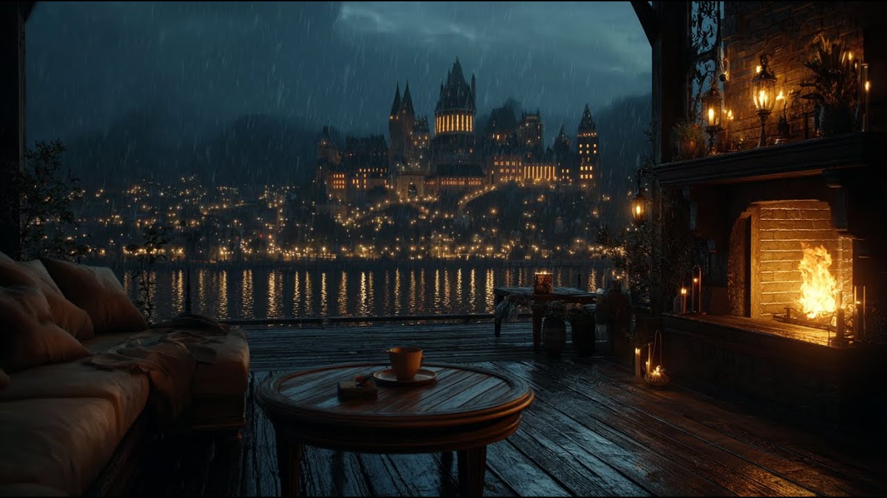 Rainy Night Ambience for Sleep — Calm Rain Sounds with Warm Fireplace