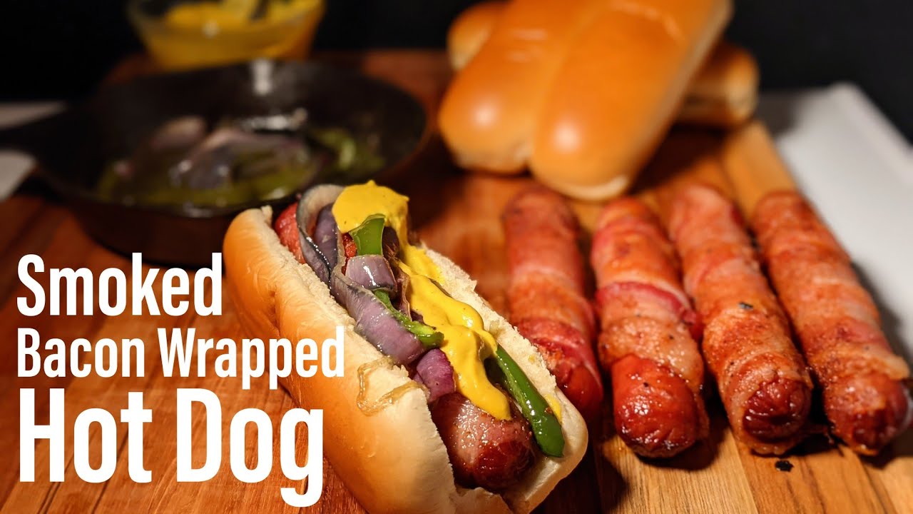 Smoked Bacon Wrapped Hot Dogs With Candied Onions & Jalapenos On The Oklahoma Joe's Bronco