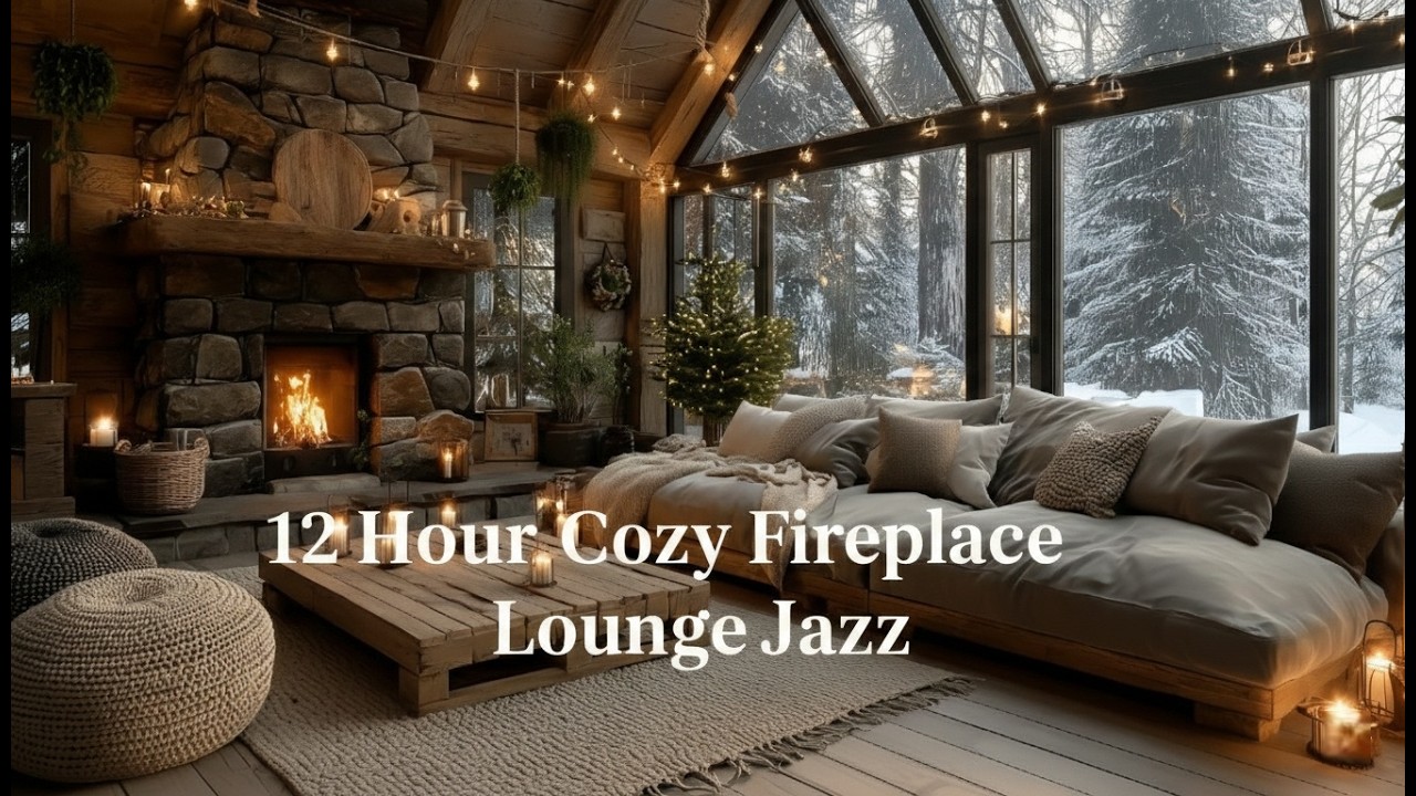 Камин Lounge Jazz 12 Часов ☕ Зимняя Хижина · Глубокий Сон, Релакс и Фокус | 4K