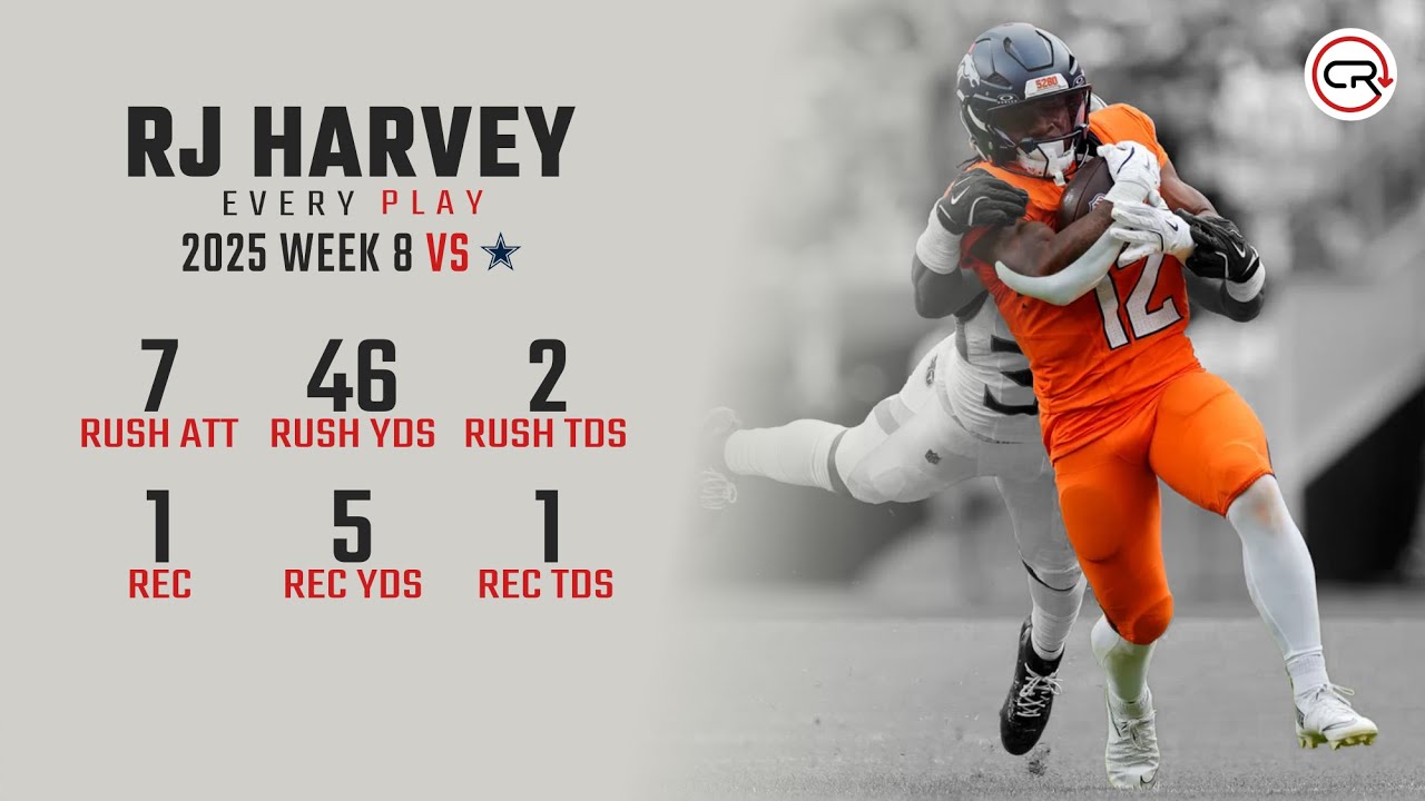 RJ Harvey Week 8 Highlights | Every Run, Target, and Catch vs Cowboys