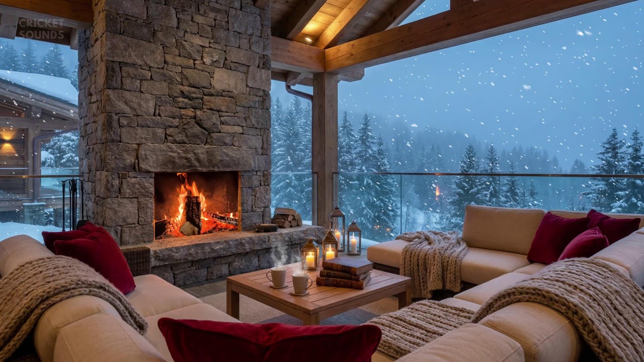 Peaceful Winter Cabin ❄️ Relaxing Jazz & Crackling Fire for Study, Work and Sleep