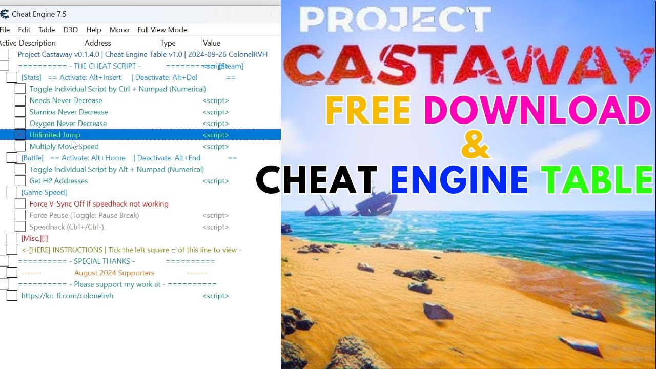 PROJECT CASTAWAY FREE DOWNLOAD & CHEAT ENGINE TABLE