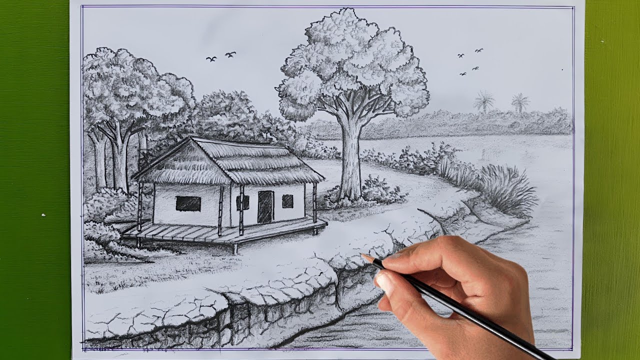 Scenery drawing || step by step drawing tutorial || দৃশ্য আঁকা 
