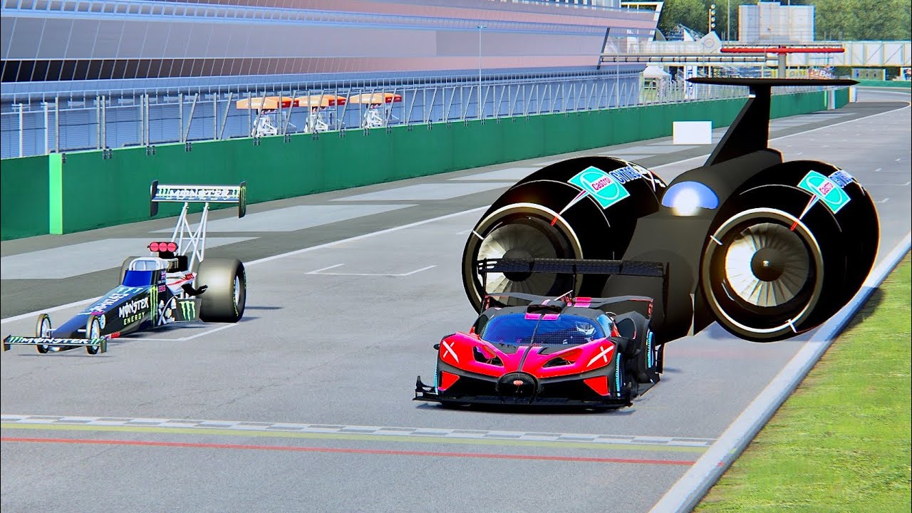 Bugatti Bolide GTR vs Top Fuel Dragster vs Thrust SSC - Drag Race