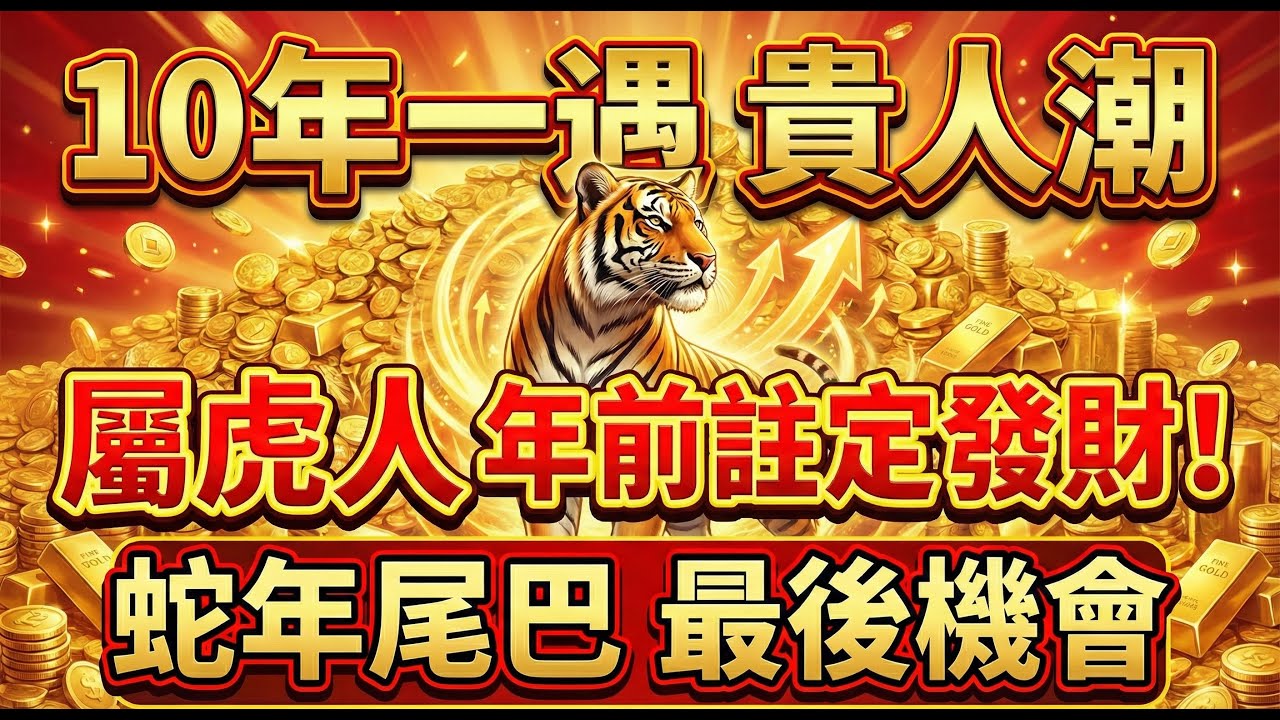 10年一遇！生肖虎即將迎來「貴人潮」，你家若有屬虎的，農曆蛇年年底前註定要發一次大財！#生肖虎 #2026屬虎運勢 #生肖虎2026運勢 #偏財運 #貴人運 #招財風水 #屬虎 #生肖虎財運 #虎財運