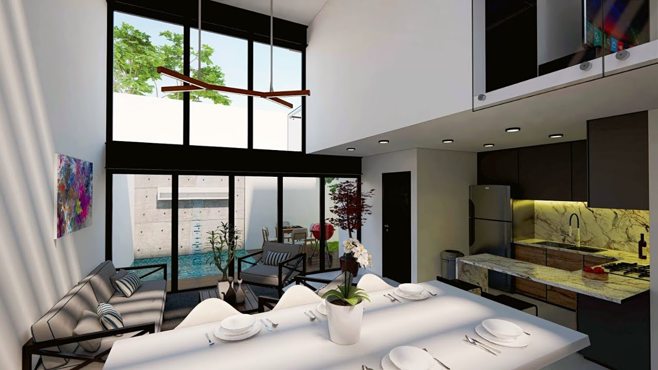CASA MINIMALISTA TIPO LOFT | DOBLE ALTURA | ALBERCA | 7X15 | ECONOMICA | PLANOS