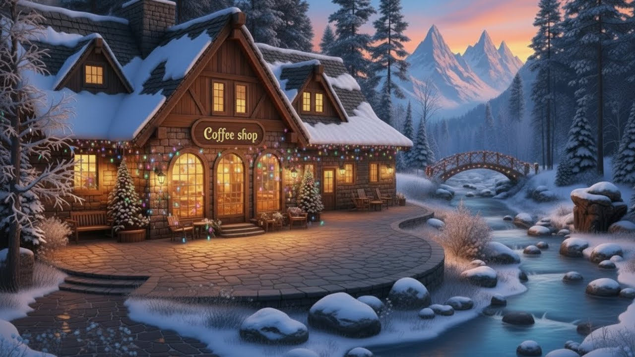 Deep Winter Night Jazz ❄️ Snowy Cafe Atmosphere & Cozy Fireplace Sounds