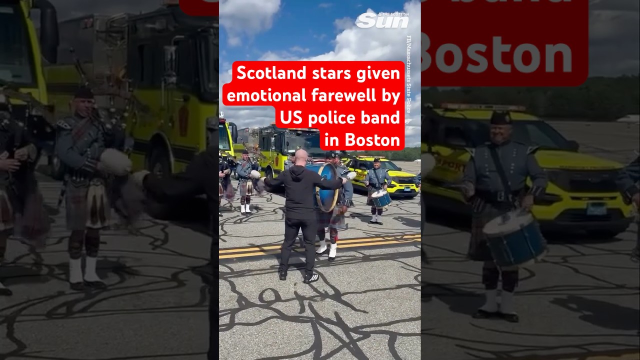 US police band called in to bid Scotland stars emotional farewell as they leave Boston