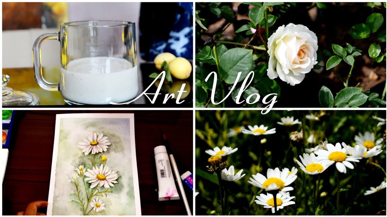 Finding peace in the simplicity of white- Watercolor Painting & Art Vlog | Flower, Juice, Watercolor