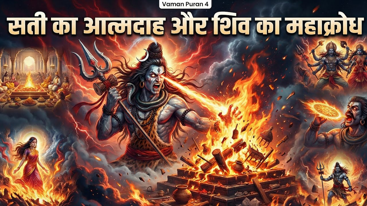श्री वामन पुराण : अध्याय 4 सती का आत्मदाह और शिव का महाक्रोध | vanam puran katha 