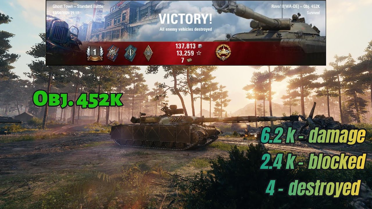 Obj. 452 K || 6.2 k damage 2.4 k blocked - 4 destroyed || World Of Tanks