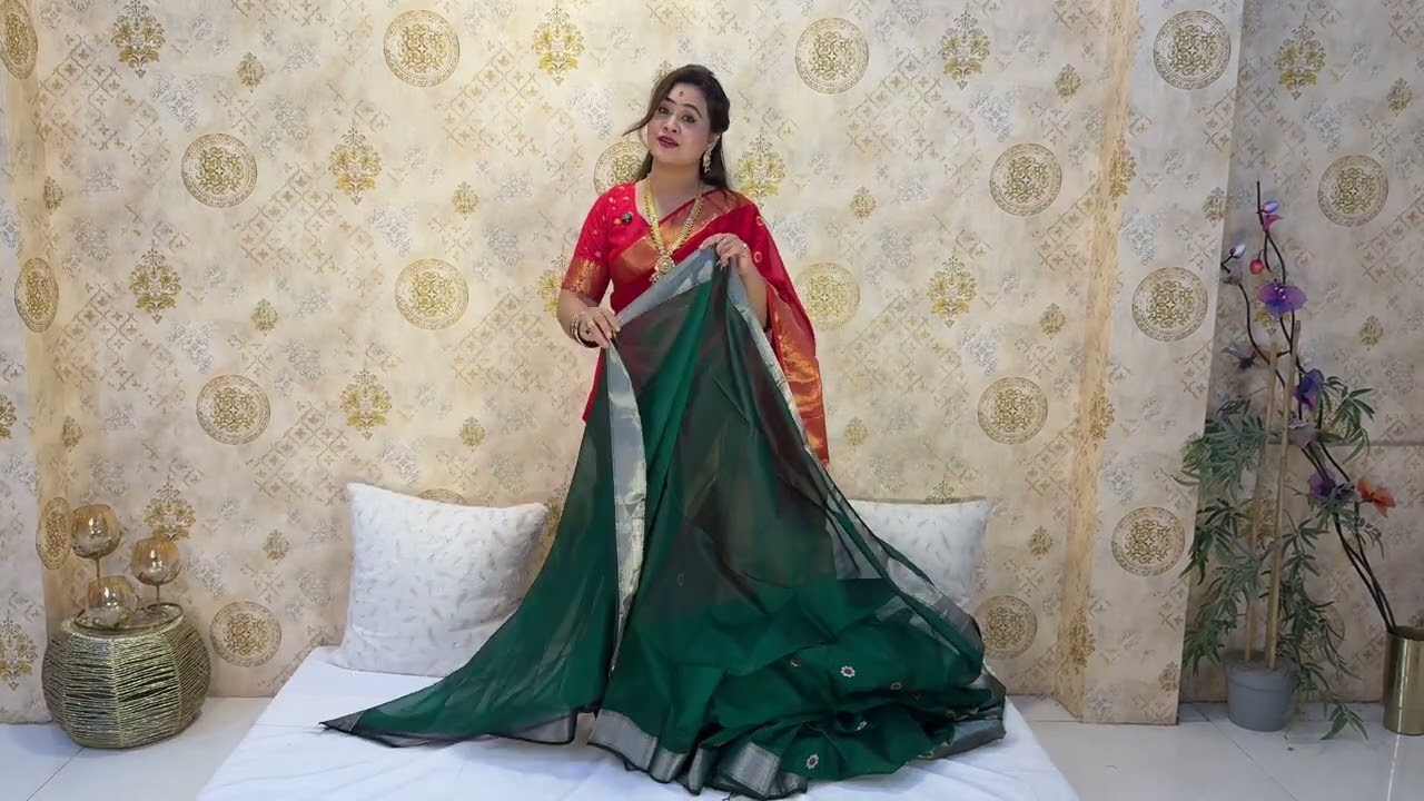 MINAKARI MAHESHWARI BUTTA WITH GOLD & SILVER ZARI! BEST HANDLOOM SILK SAREES 