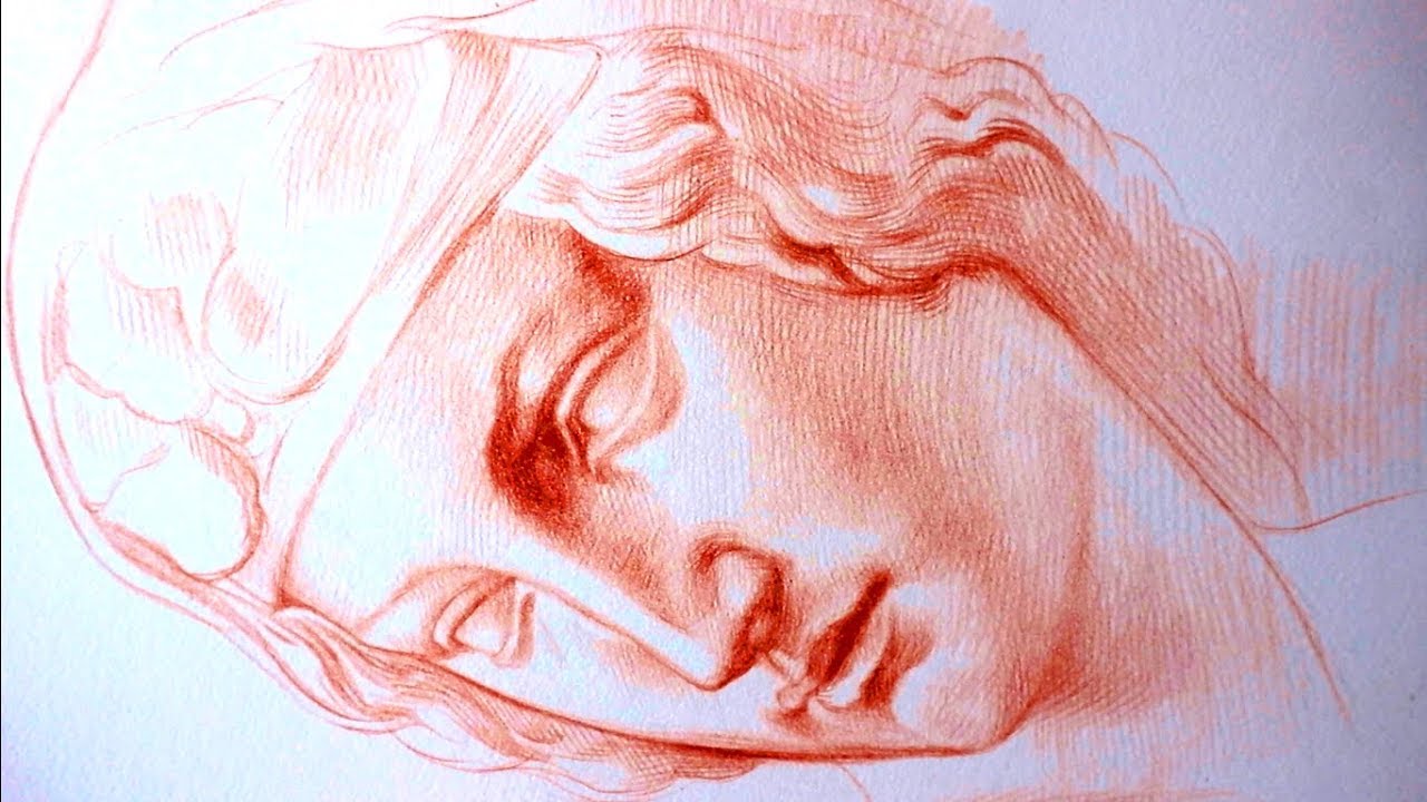 Drawing Michelangelo's Madonna with red chalk - Time Lapse - Speed Drawing