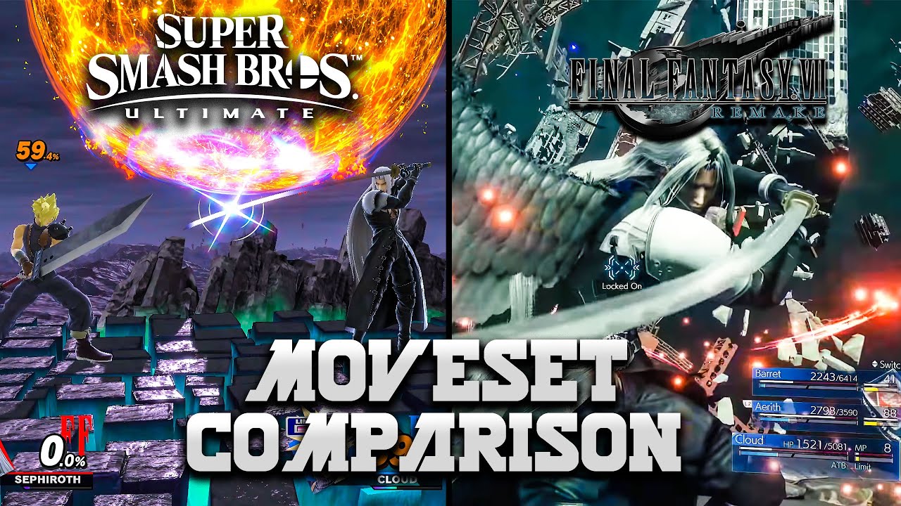 Sephiroth Moveset Comparison【 Super Smash Bros. Ultimate vs Final Fantasy 7/Remake/Advent Children 】