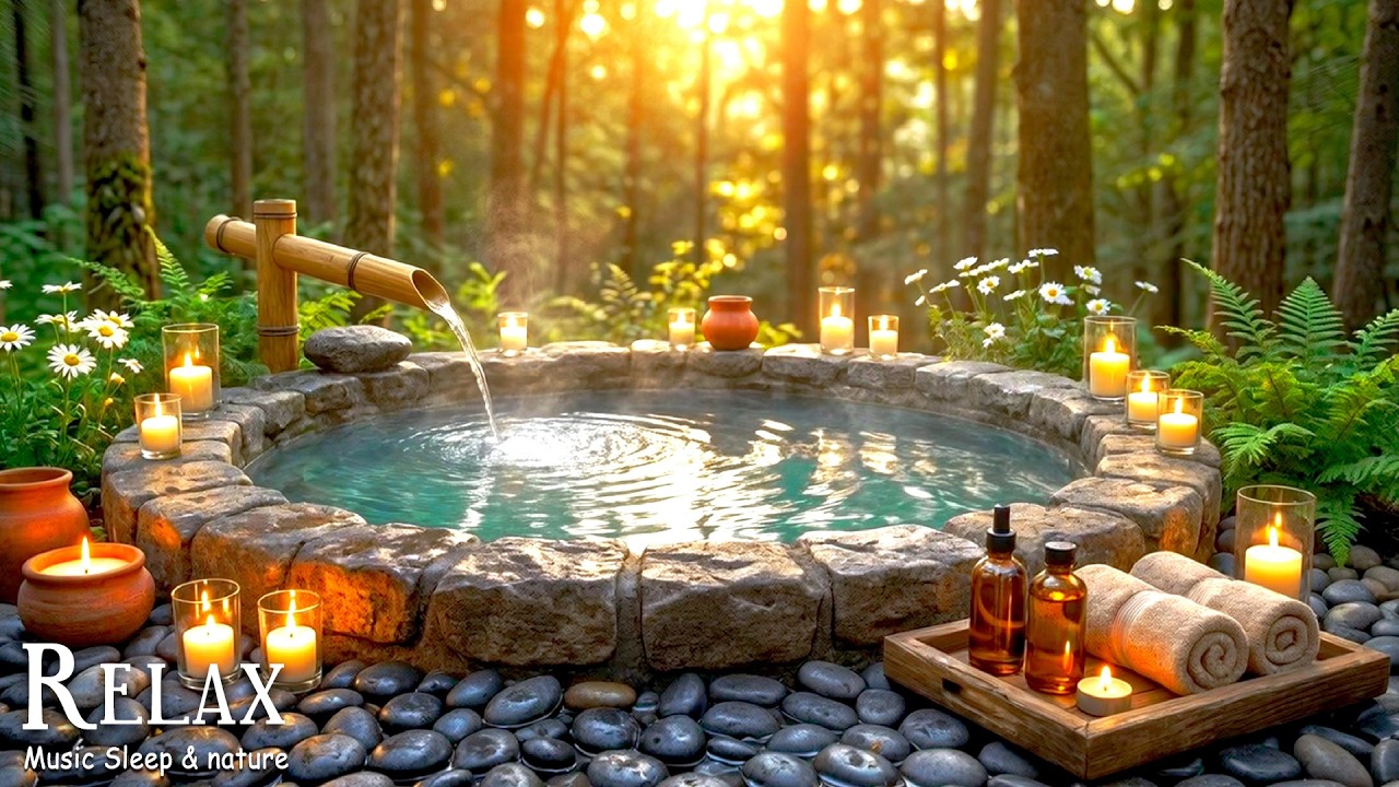 Sunset Onsen Ritual ✨ Golden Hour Relaxation in a Secret Forest & Healing Nature Sounds for Sleep