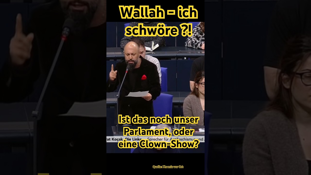 Mit ausgestreckten Zeigefinger, einst vom #is benutzt, f&uuml;hrt dieser Abgeordnete eine Show auf.
