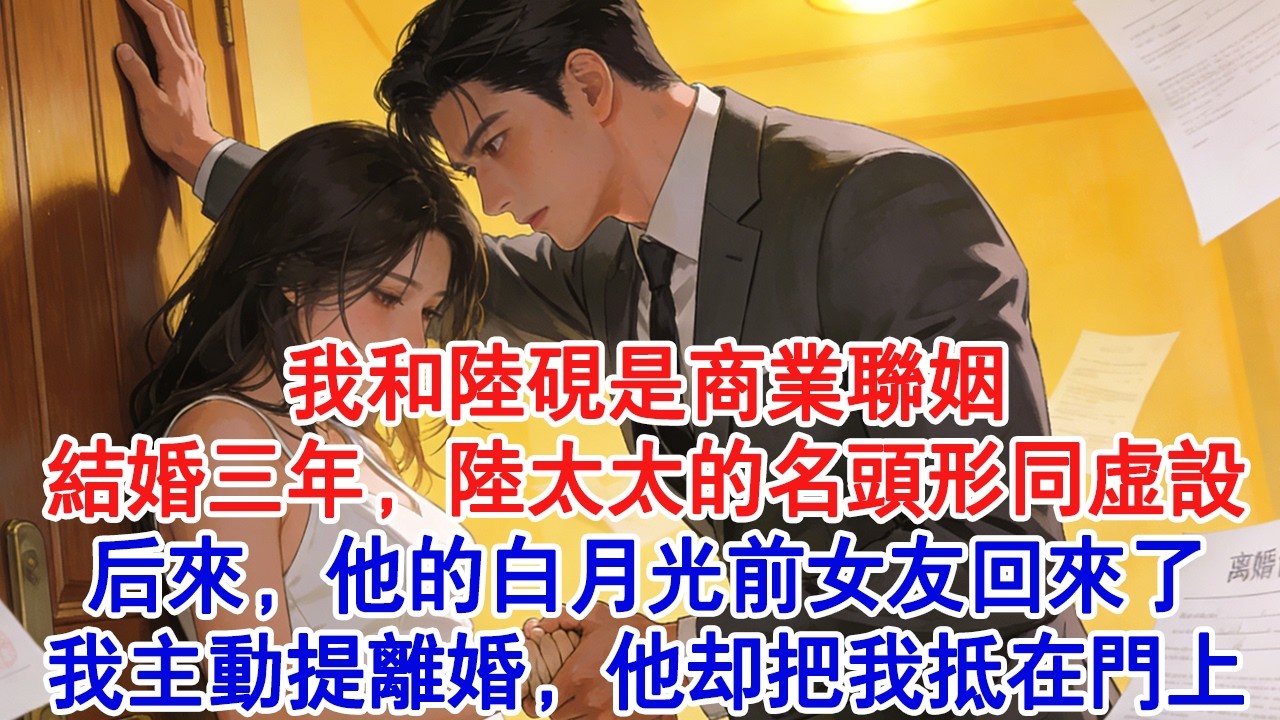 【情感故事】我和陸硯是商業聯姻。結婚三年，他有兩年半都不在家。陸太太的名頭形同虛設。再後來，他的白月光前女友回來了。我主動提離婚，他卻把我抵在門上。#小說 #愛情 #故事