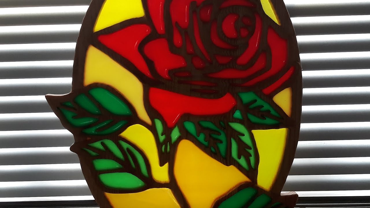 Stained glass effect Rose with resin backfill, scroll saw project