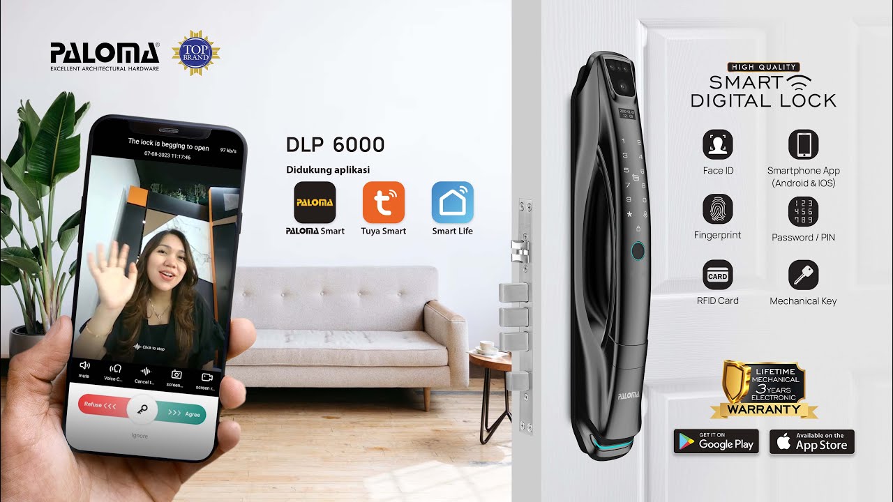 Smart Digital Lock PALOMA seri DLP 6000 (PALOMA Smart Door Lock dengan 3D Face Recognition)