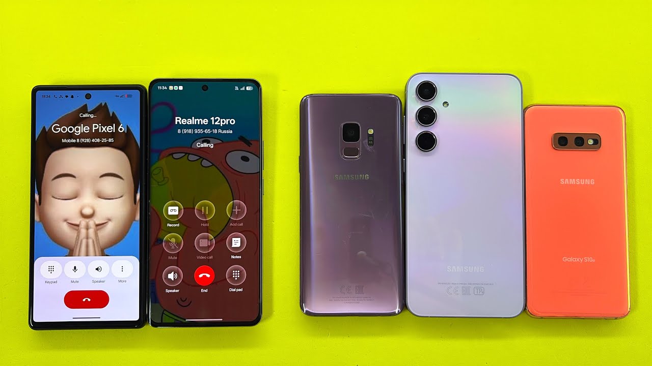 Incoming and Outgoing Call Google Pixel 6 + Realme 12 Pro + Samsung S9 + Galaxy S10e + Galaxy A55 