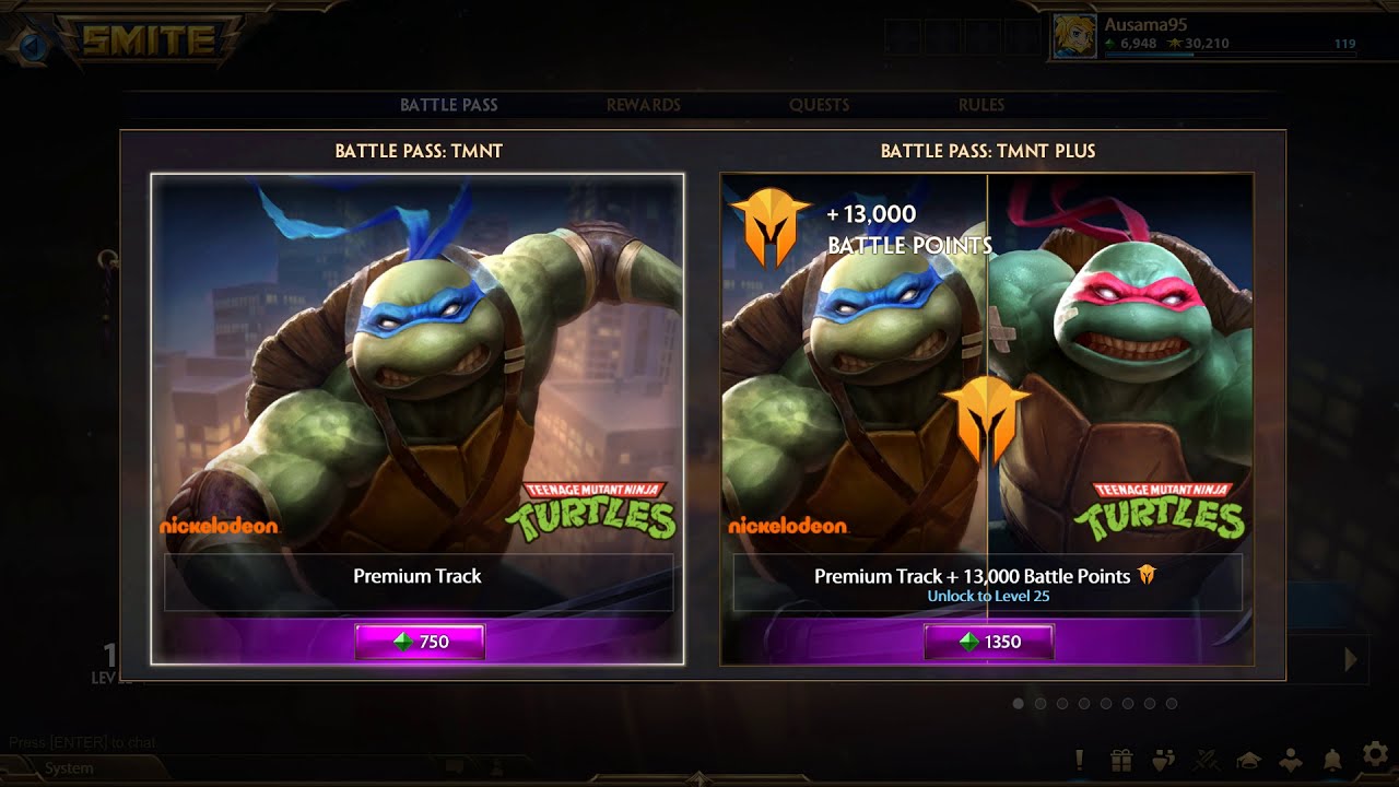 Smite Teenage Mutant Ninja Turtles Battle Pass SHOWCASE! | ALL SKINS