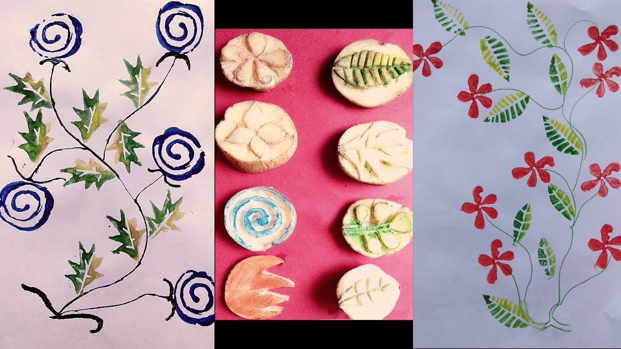 How to do Potato printing on paper tutorial | Potato stamp |
