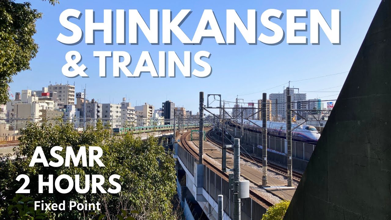 Shinkansen & Japanese Trains: 2 Hours Fixed Point Ambience [No Music / Raw ASMR] - Tokyo Rail View