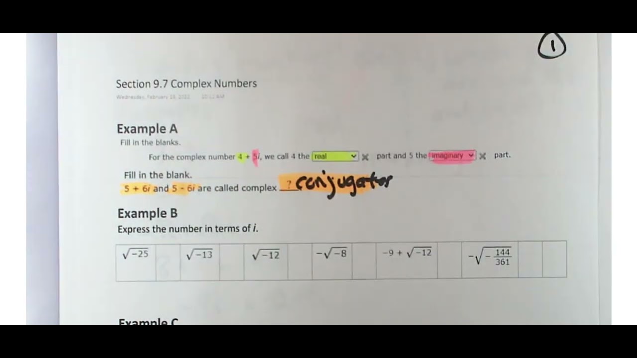 Section 9.7 Complex Numbers (Winter 2026)