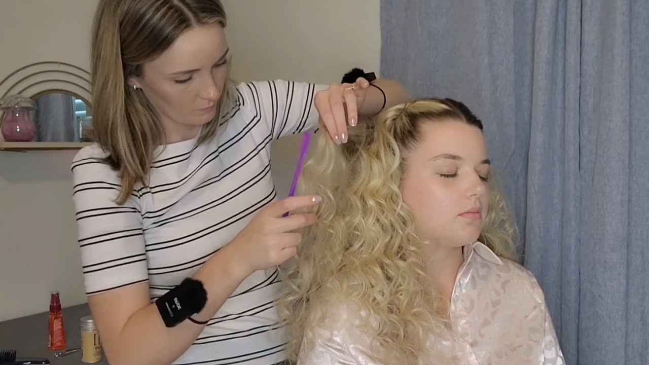 ASMR Perfectionist Curly Hairstyle Half Up Do With Mini Teasing and Finishing Touches